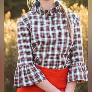 Elizabeth Wilson Ruffle Collar Plaid Blouse